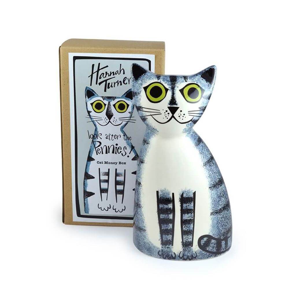 Hannah Turner Cat Money Box Grey Tabby